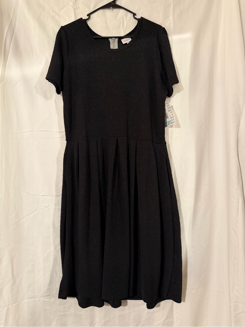 LuLaRoe Black Short-Sleeve Pleated Midi Dress with Round Neck